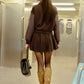 Faux Leather Panel Tweed Short Jacket
