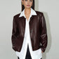 Faux Leather Zipper Short Polo Jacket