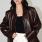 Faux Leather Zipper Short Polo Jacket