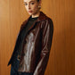 Faux Leather Zipper Short Polo Jacket