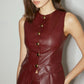 Metal-Button Faux Leather Skinny Vest