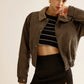 Corduroy-Collar PU Leather Jacket
