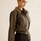 Corduroy-Collar PU Leather Jacket