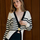 Contrast Striped Metal-Button Knit Outerwear