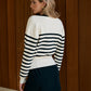 Contrast Striped Metal-Button Knit Outerwear