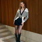 Contrast Striped Metal-Button Knit Outerwear