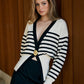 Contrast Striped Metal-Button Knit Outerwear