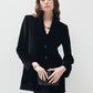 V-Neck Velvet Button Blazer