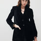 V-Neck Velvet Button Blazer