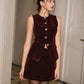 Metal-Button Velvet Cinched Vest