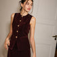 Metal-Button Velvet Cinched Vest