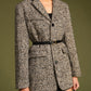 Chevron Tweed Belted Blazer