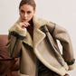 Faux Leather Zipper Teddy Coat