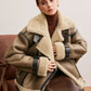 Faux Leather Zipper Teddy Coat