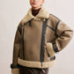 Faux Leather Zipper Teddy Coat