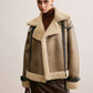 Faux Leather Zipper Teddy Coat