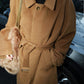 Button Belted Lapel Long Coat
