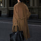 Button Belted Lapel Long Coat
