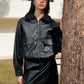 Minky Collar PU Leather Short Jacket