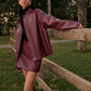 Stand Collar Faux Leather Zipper Jacket