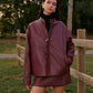 Stand Collar Faux Leather Zipper Jacket