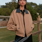 Contrast Collar Zipper Jacket