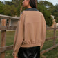 Contrast Collar Zipper Jacket