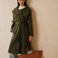 Large Collar Belted Tweed Coat
