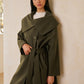 Large Collar Belted Tweed Coat