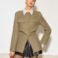 Crew Neck Button Down Tweed Coat