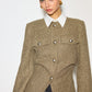Crew Neck Button Down Tweed Coat