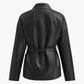 Stand Collar Belted Faux Leather Jacket