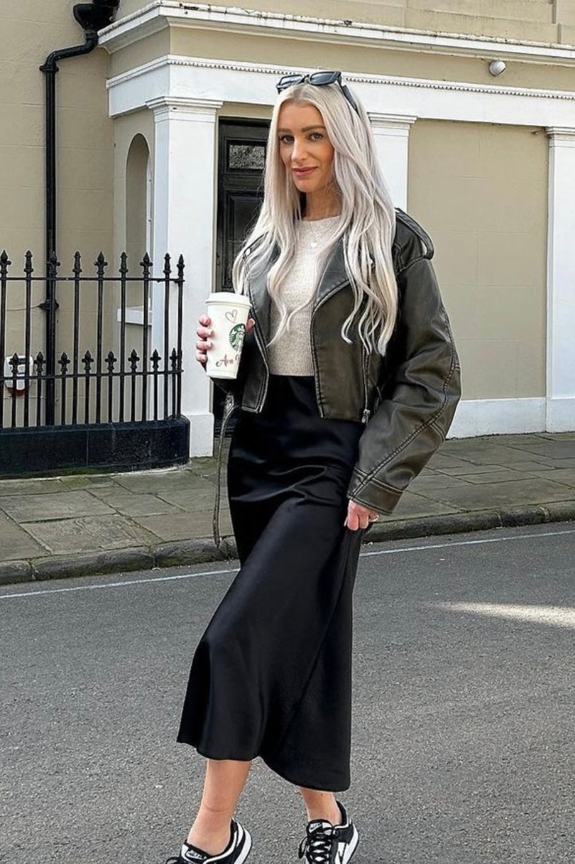 INES BLACK WASHED LEATHER CROPPED JACKET