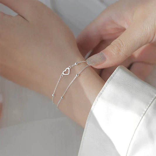 Adjustable Silver Jewelry Bracelet with Heart-Shaped Design