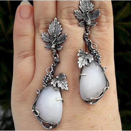 Charming Bohemian Earrings Adorned with Lustrous White Opals and Premium Sterling Silver