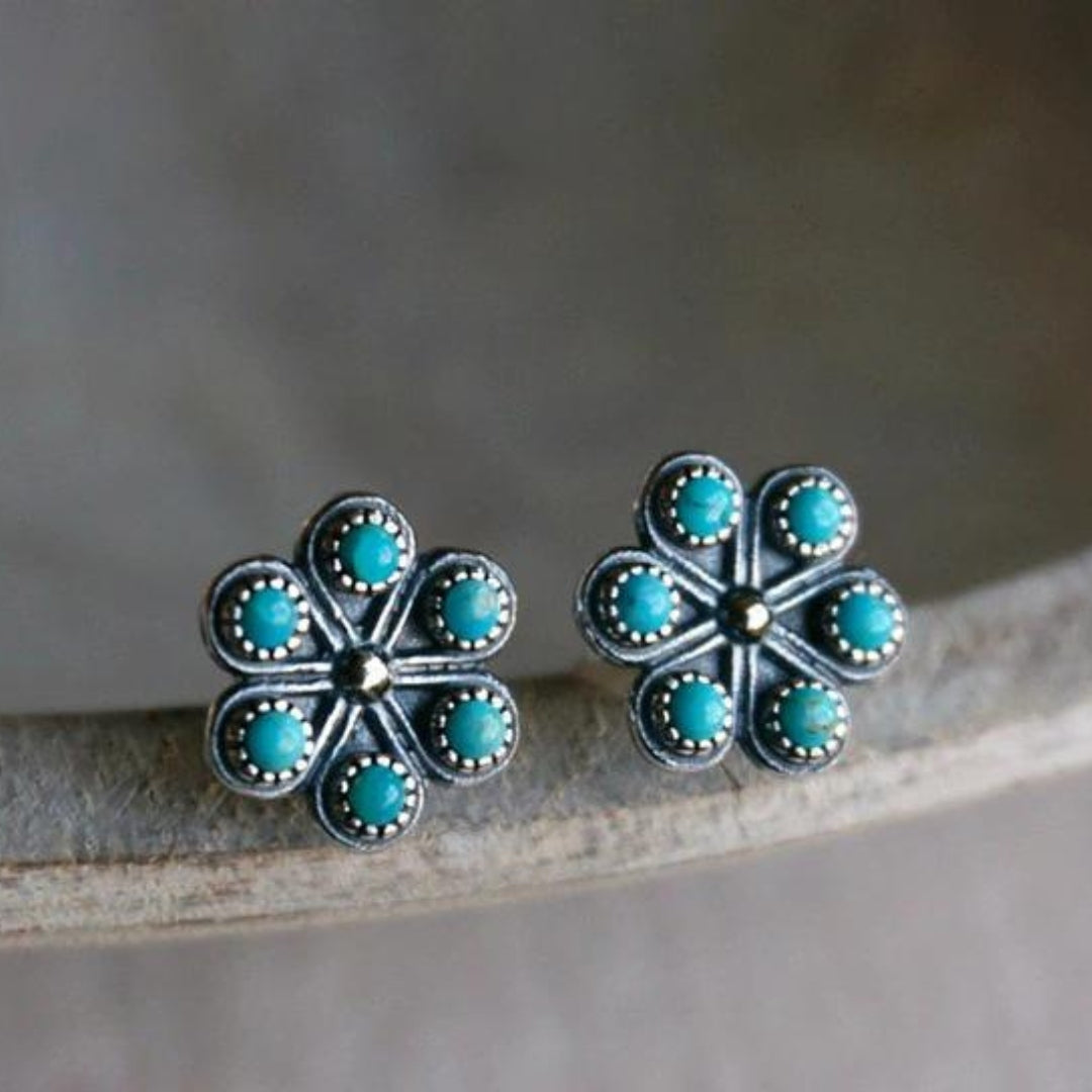 Stunning Radiant Blue Opal Flower Boho Earrings Crafted from Premium Sterling Silver