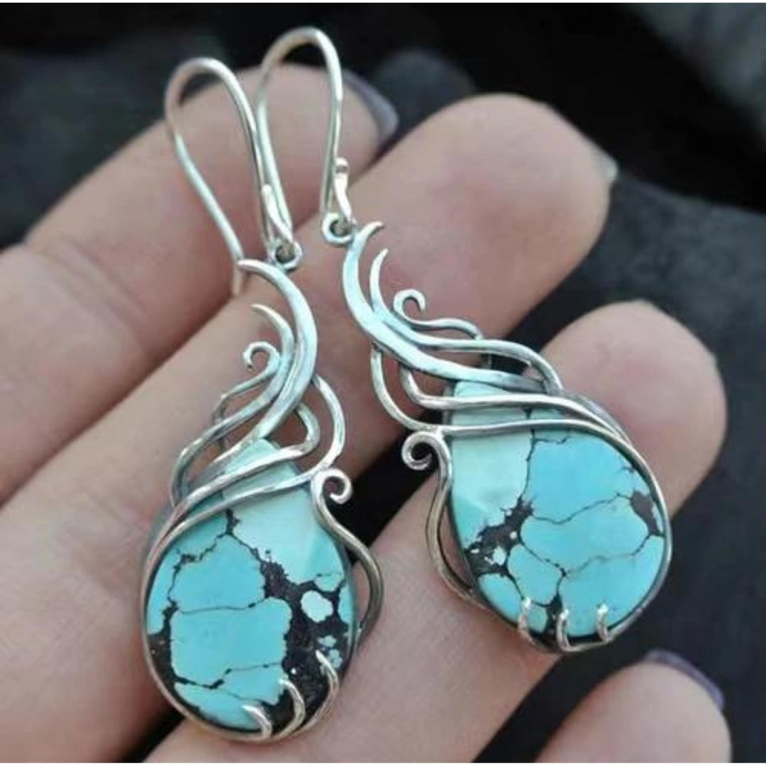 Captivating Silver Boho Earrings Adorned with Stunning Opal Accents