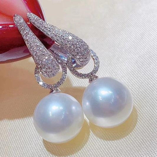 Elegant Silver Pearl Earrings with Sparkling Zircon