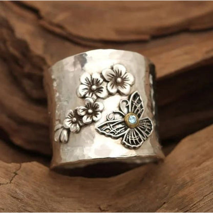 Blossom Butterfly Floral Wide Band Ring