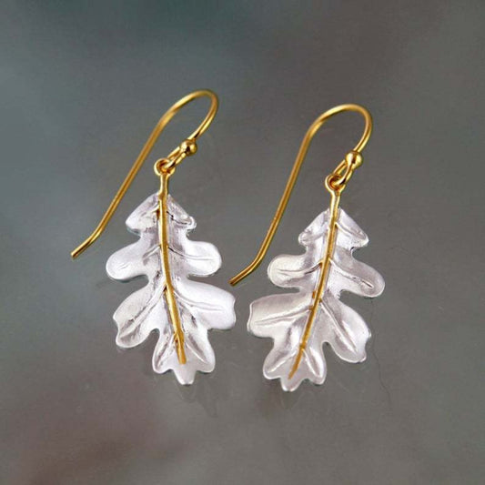 Chic Bohemian Gold Earrings Adorned with Graceful White Leaves