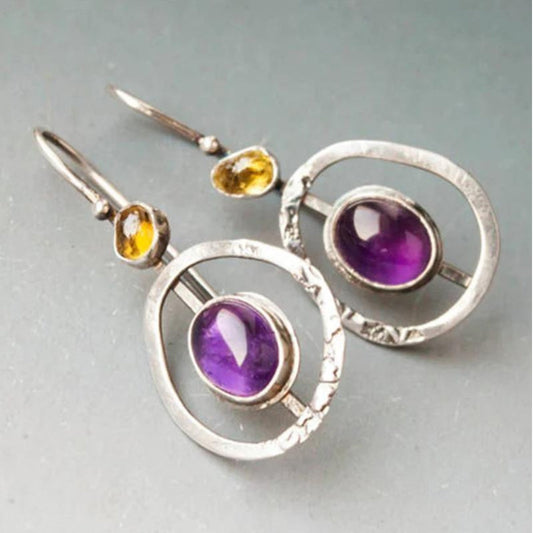 Stunning Boho Round Earrings Adorned with Dazzling Amethyst and Premium Silver