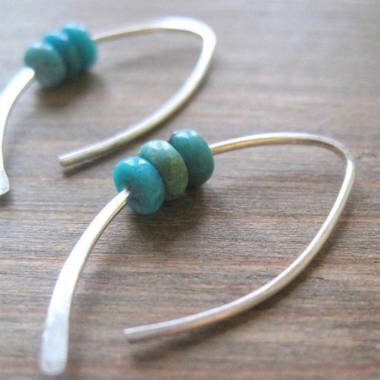 Elegant Wave-Inspired Boho Earrings Featuring Turquoise Stones Set in Premium Sterling Silver