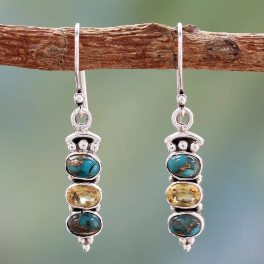 Stunning Silver Boho Earrings Adorned with Dazzling Opal