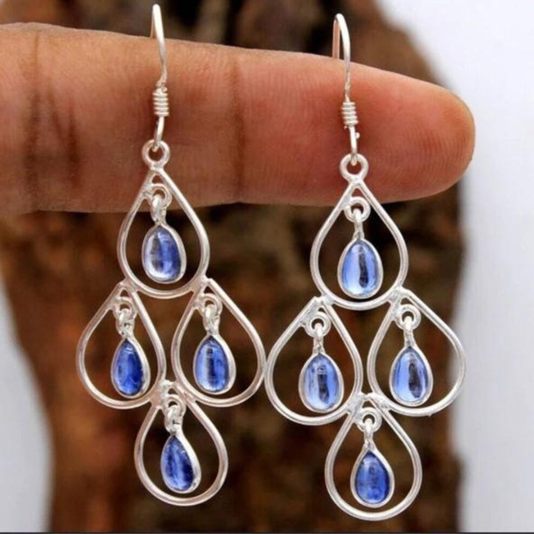 Stylish Boho Earrings Adorned with Dazzling Blue Crystals for a Stunning Glow