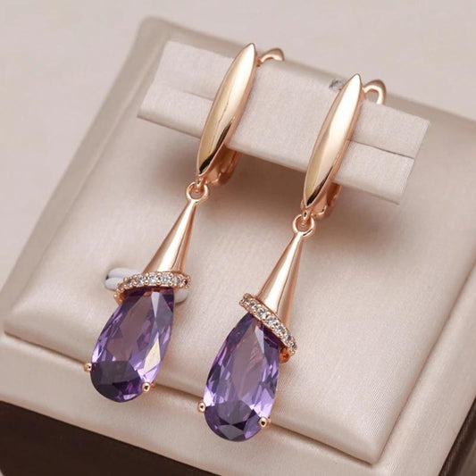 Stunning Gold Earrings Adorned with Dazzling Purple Zirconia