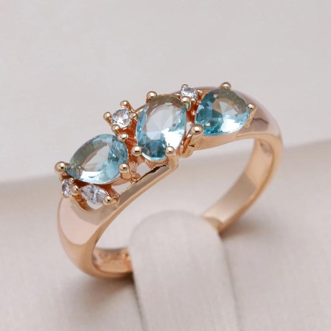 Stunning Gold Ring with Radiant Blue Zirconia