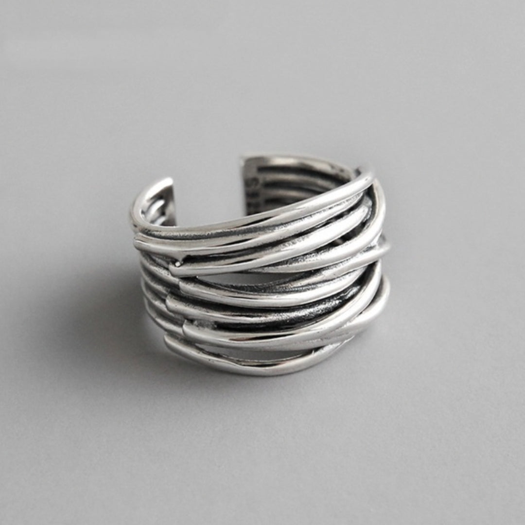 Elegant Adjustable Silver Ring in Layée Style