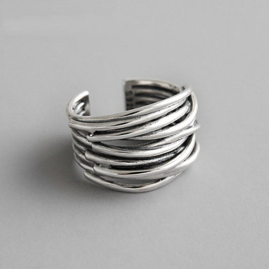 Elegant Adjustable Silver Ring in Layée Style