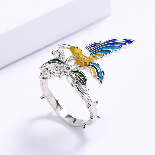 Exquisite Hand-Painted Silver Bird Ring – Unique and Handmade!