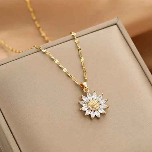 Radiant Golden Necklace with Crystal Sunflower Design